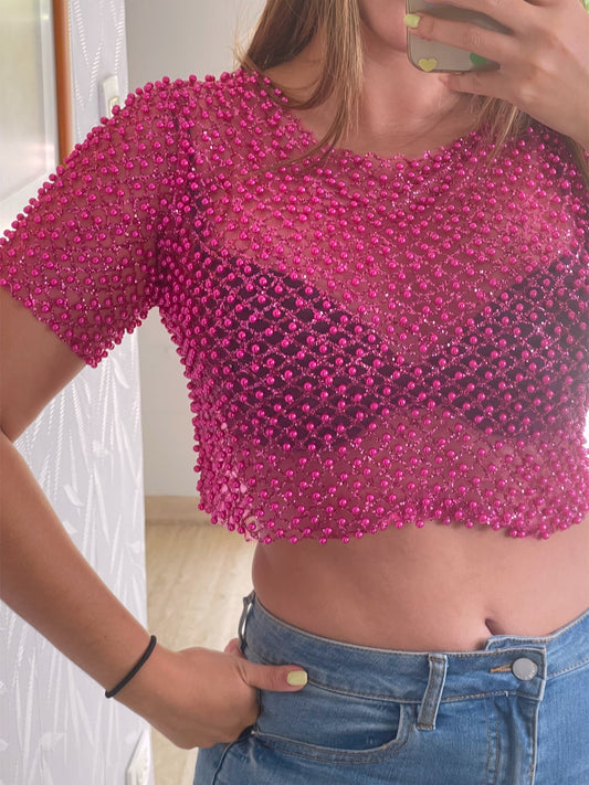 Top | Mangas apliques fucsia