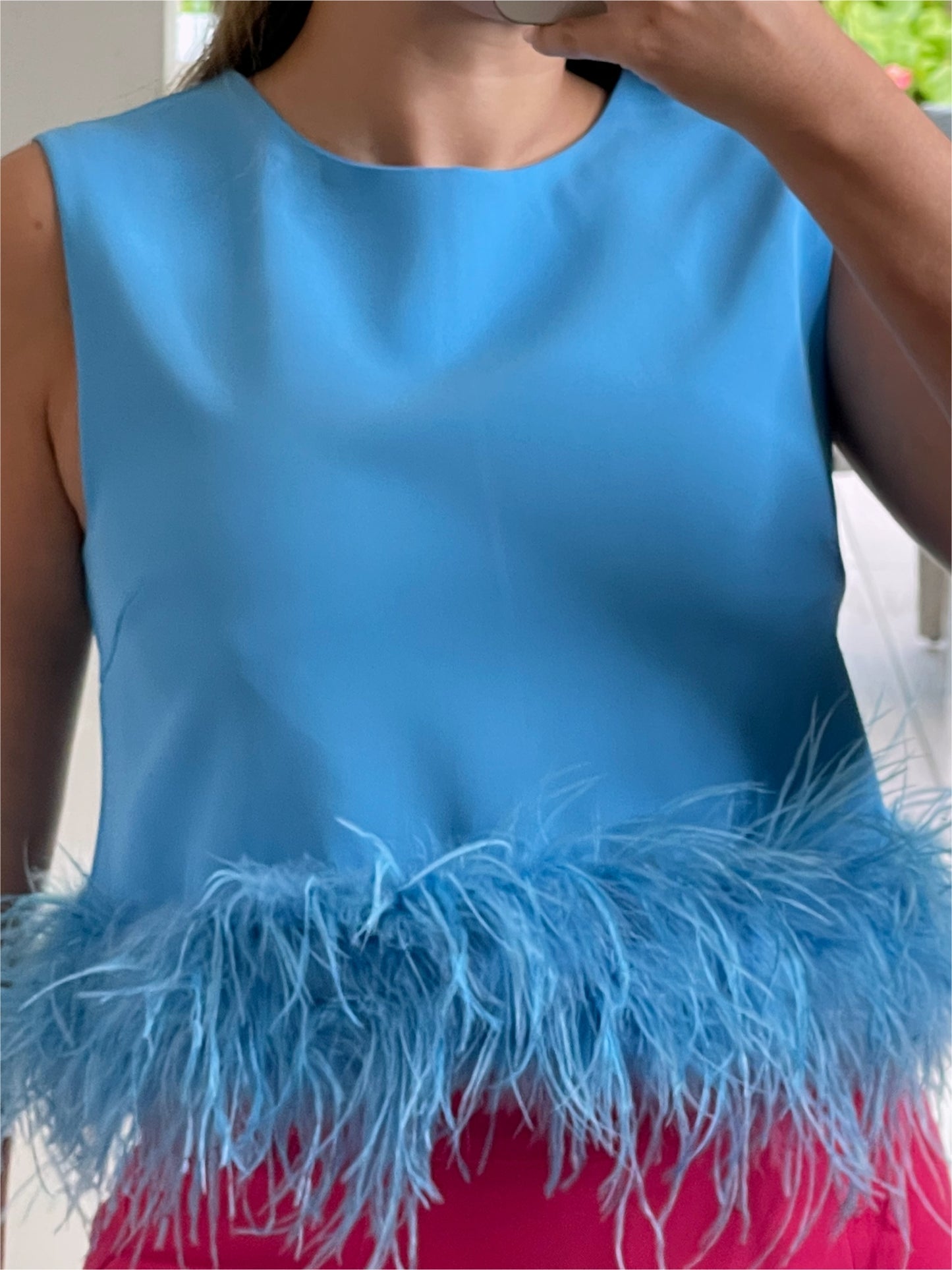 Camisa | Sin mangas con plumas azul