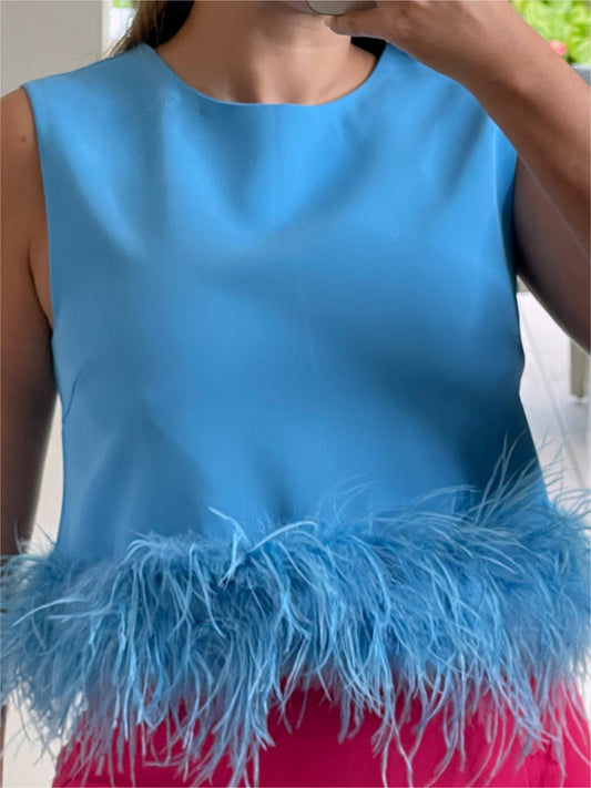 Camisa | Sin mangas con plumas azul