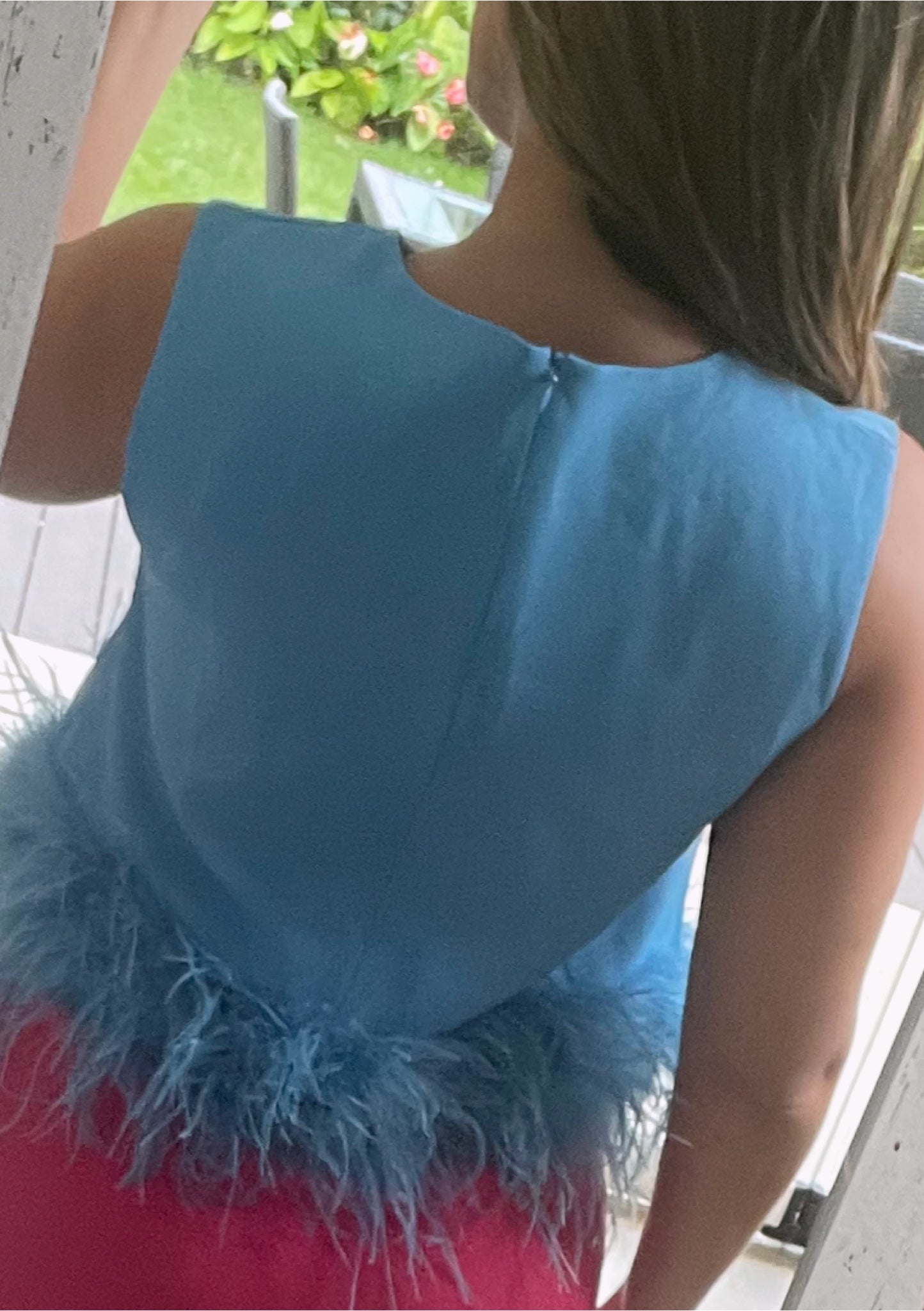 Camisa | Sin mangas con plumas azul