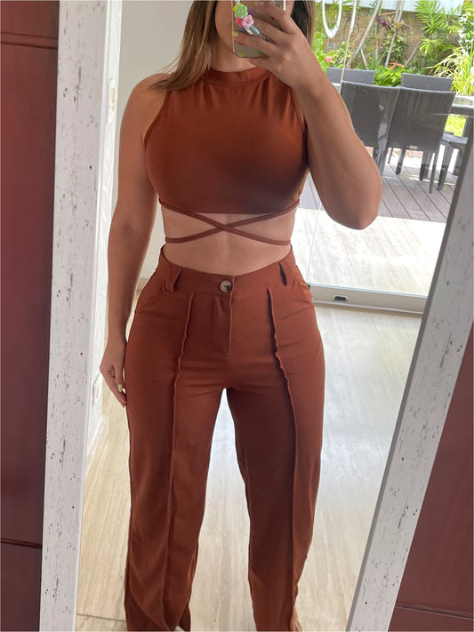 Conjunto | Top + pantalón marrón