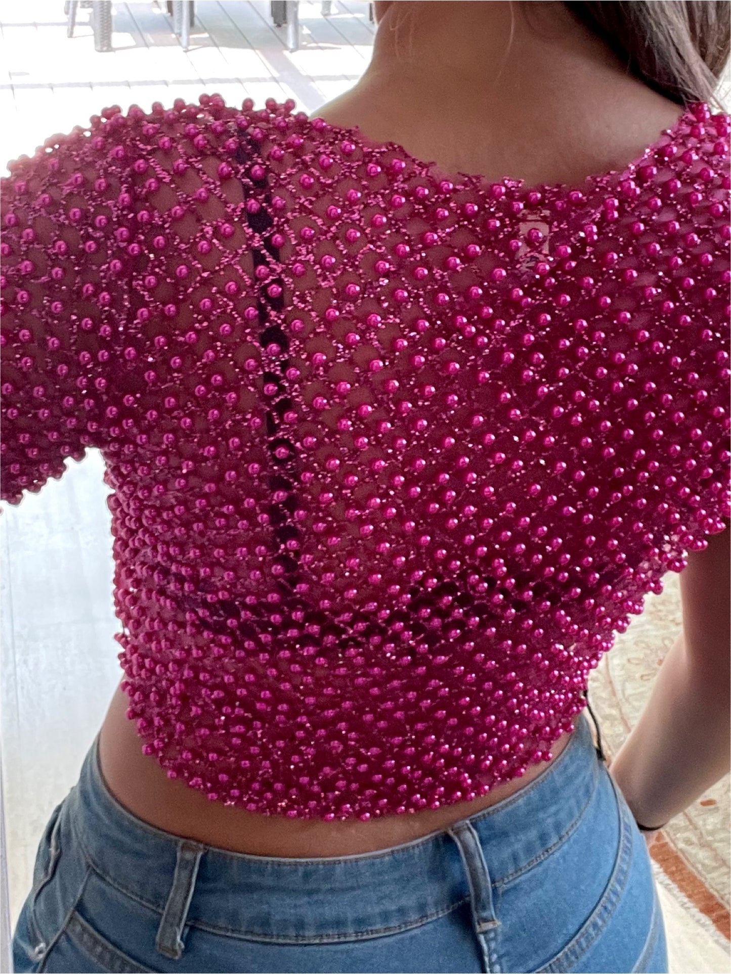 Top | Mangas apliques fucsia